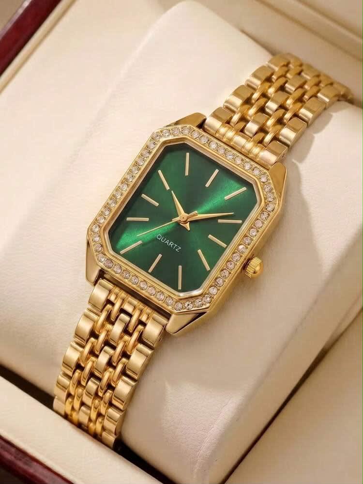Emerald Gold Square Stainless Steel Watch