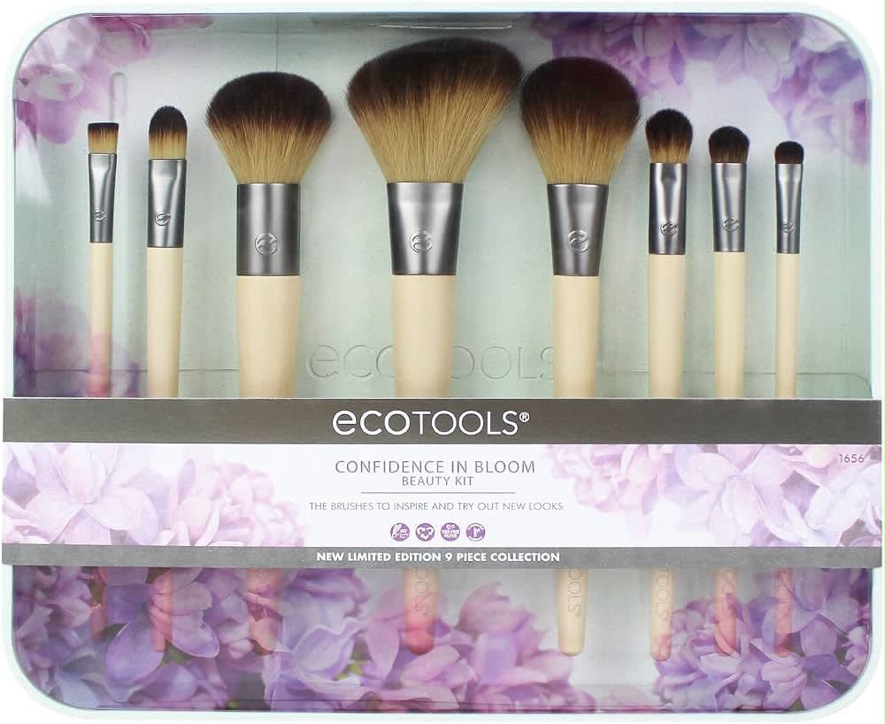 ecotool Confidence in Bloom full face and eye makeup brush set with metal holder