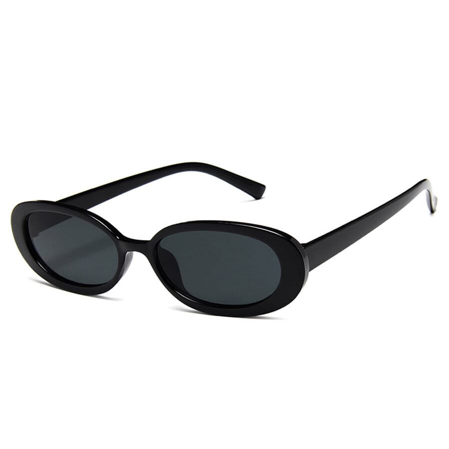 Black, Retro-Style Oval Frame Sunglasses With Dark Tinted Lenses