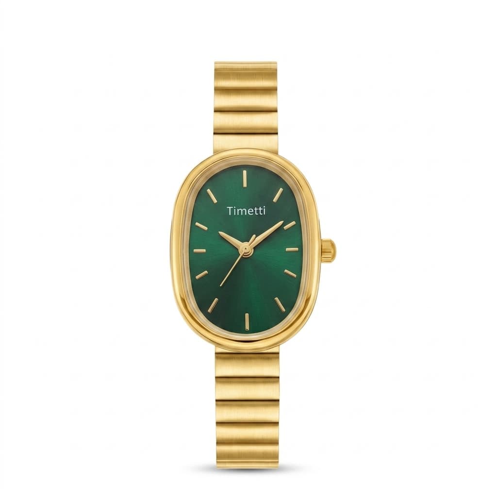 Emerald Green Oval Dial Stainless Steel Watch
