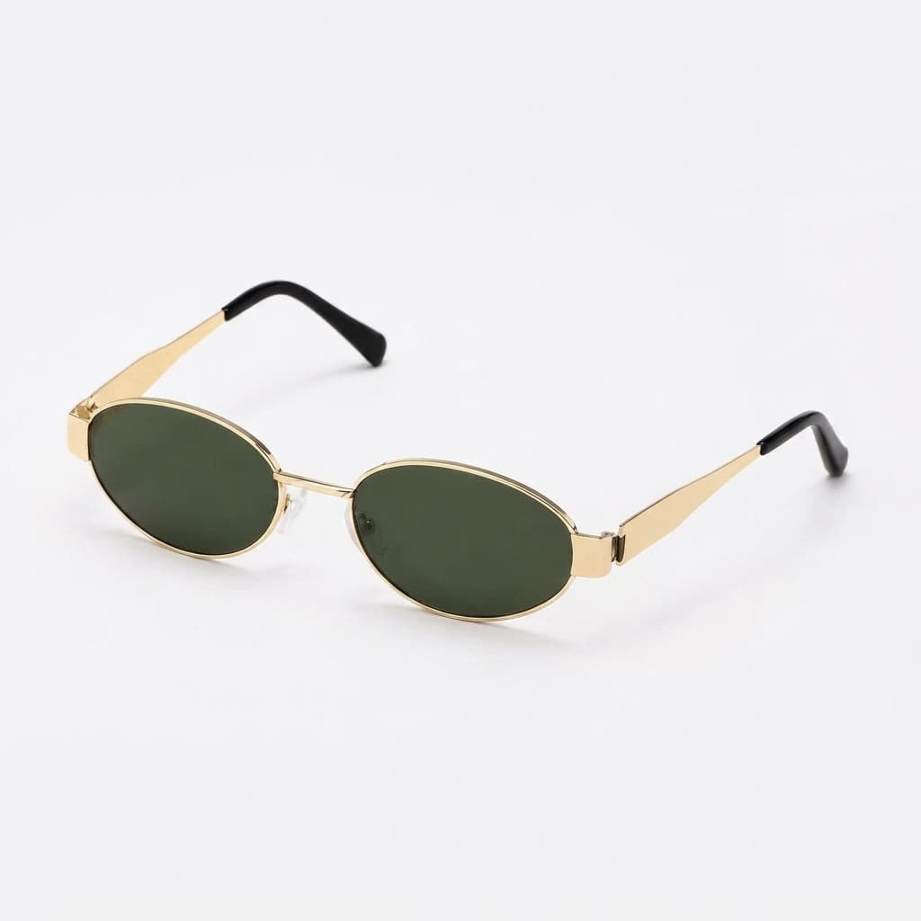 Retro Gold Oval Metal Sunglasses With Dark Green Tinted Lens